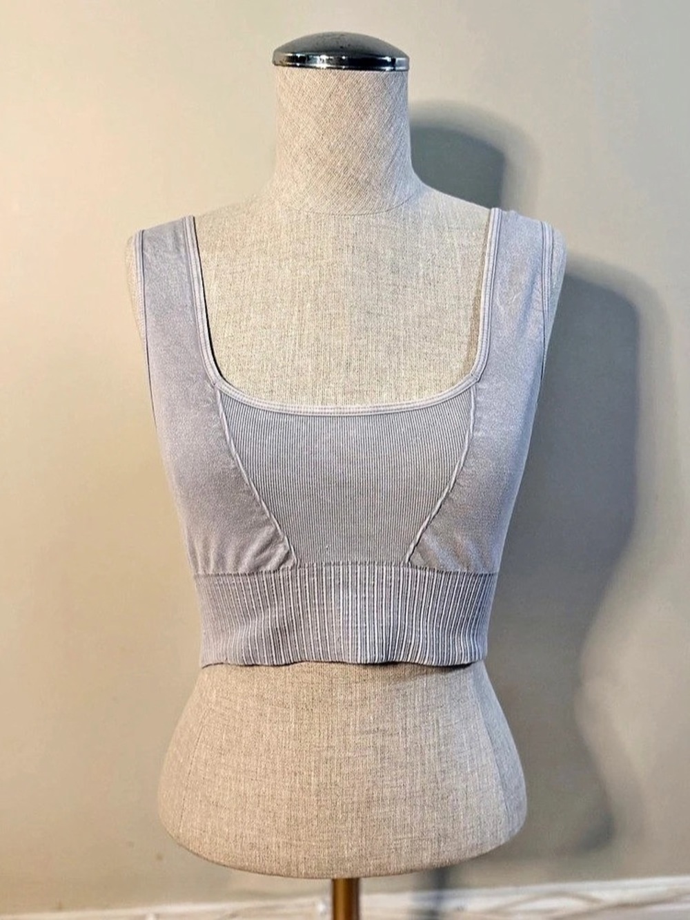 FP Movement Free People Square Neck Good Karma Bra Ice Grey READ Yoga Activewear